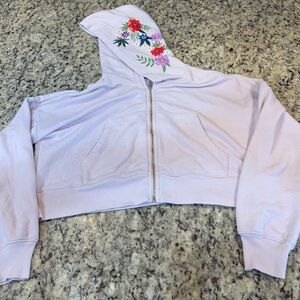 Wildfox Light Purple Zip-Up Embroidered Hoodie